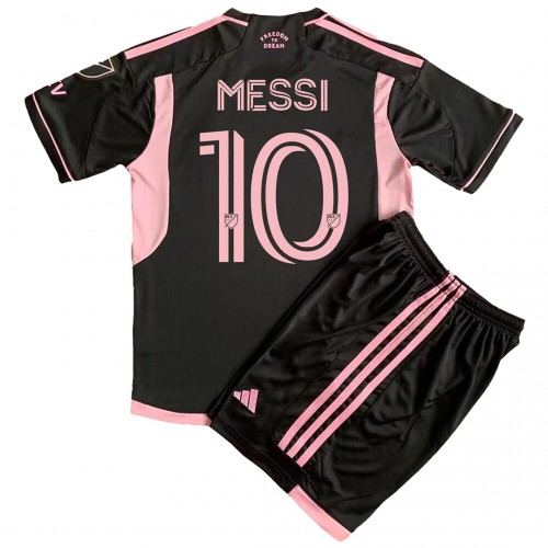Fotballdrakt Barn Inter Miami Lionel Messi #10 Bortedraktsett 2023-24 Kortermet (+ Korte bukser)
